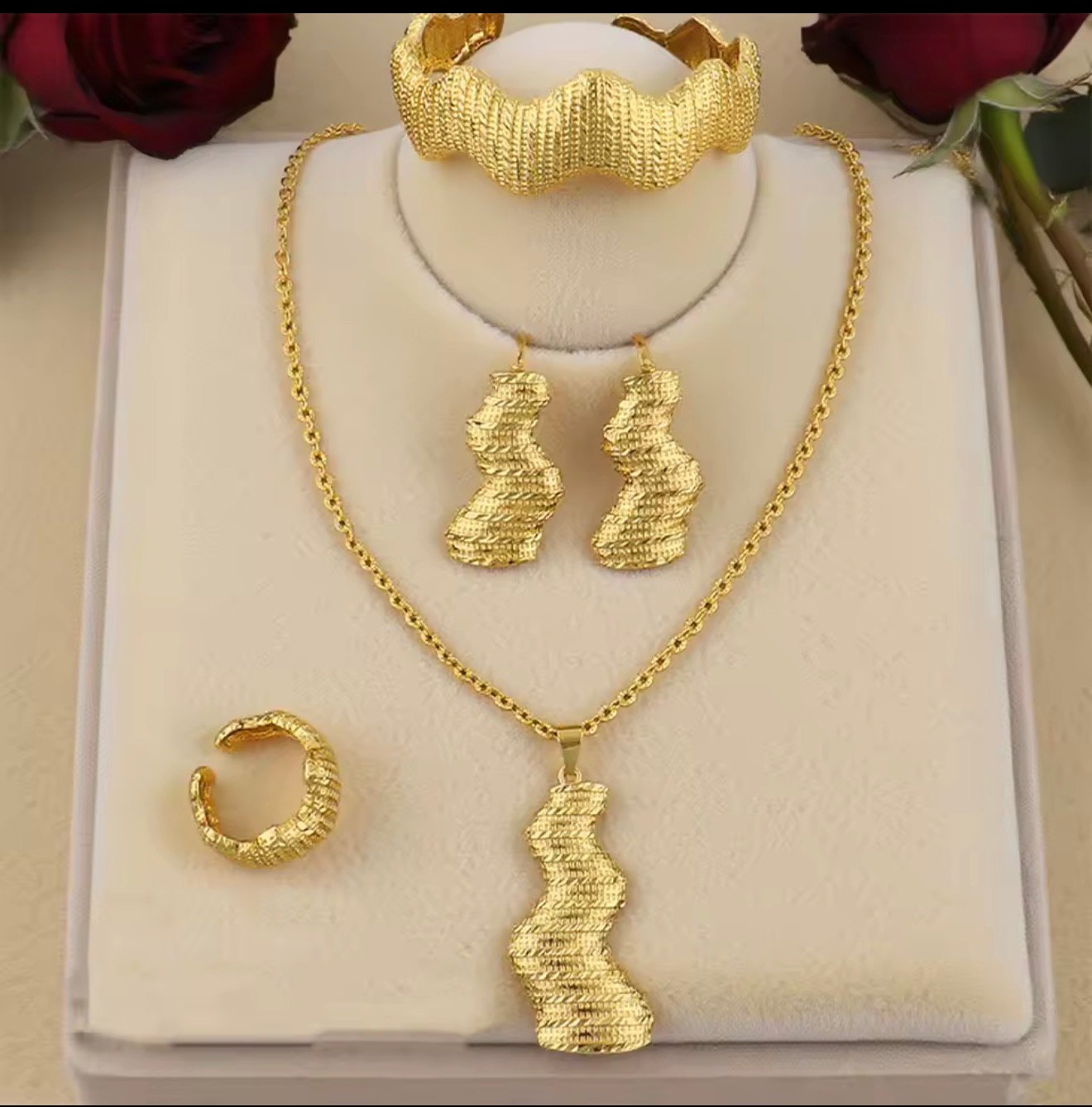 Gold Pendant Necklace & Earrings Set